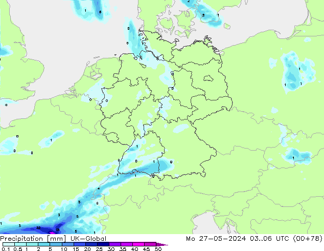 Precipitation UK-Global Mo 27.05.2024 06 UTC