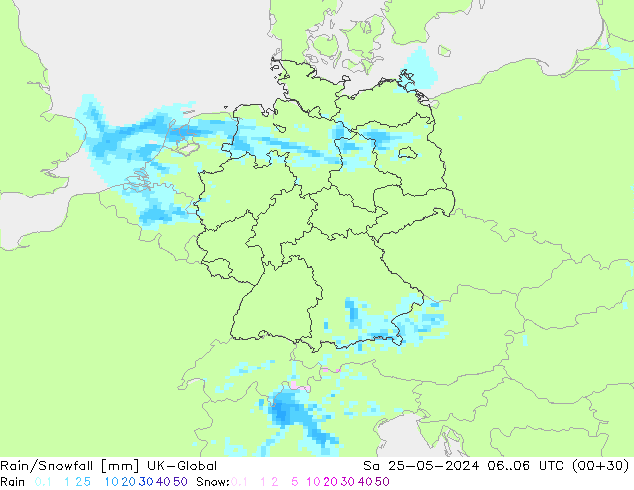 Rain/Snowfall UK-Global Sa 25.05.2024 06 UTC