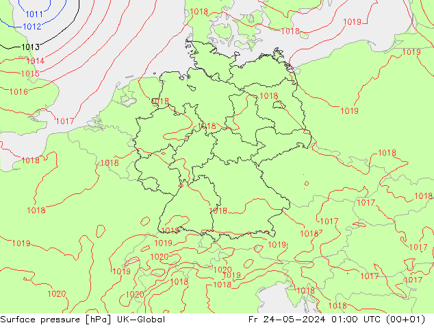 Surface pressure UK-Global Fr 24.05.2024 01 UTC