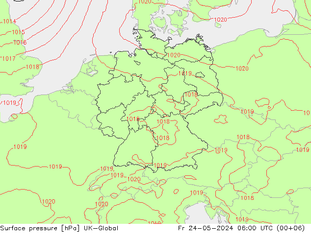 Surface pressure UK-Global Fr 24.05.2024 06 UTC