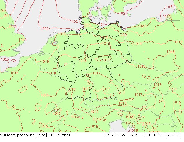 Surface pressure UK-Global Fr 24.05.2024 12 UTC