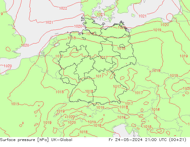 Surface pressure UK-Global Fr 24.05.2024 21 UTC
