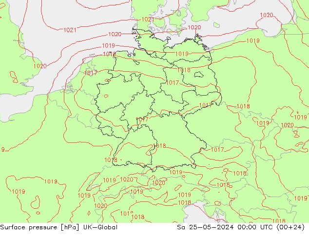 Pressione al suolo UK-Global sab 25.05.2024 00 UTC