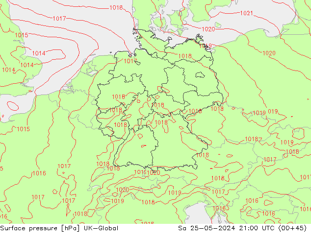 Atmosférický tlak UK-Global So 25.05.2024 21 UTC