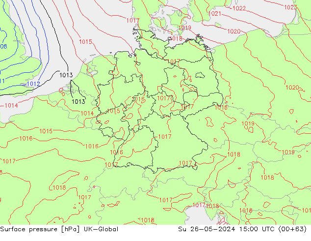 Pressione al suolo UK-Global dom 26.05.2024 15 UTC