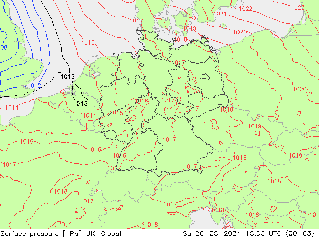 Surface pressure UK-Global Su 26.05.2024 15 UTC