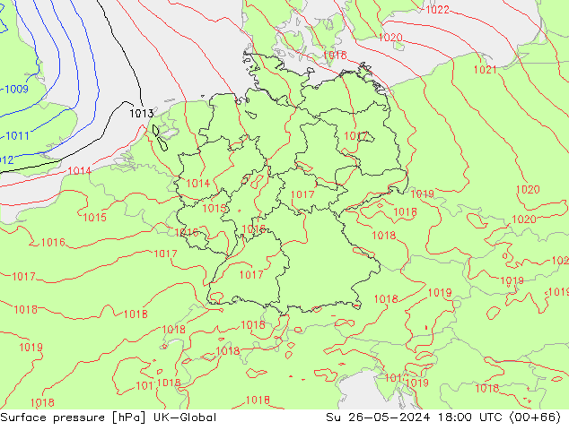 Surface pressure UK-Global Su 26.05.2024 18 UTC