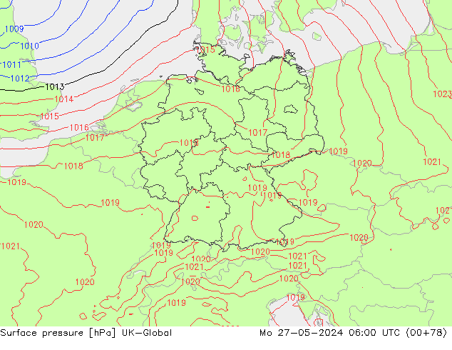 Atmosférický tlak UK-Global Po 27.05.2024 06 UTC