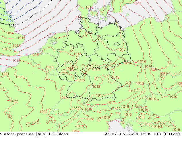 Surface pressure UK-Global Mo 27.05.2024 12 UTC