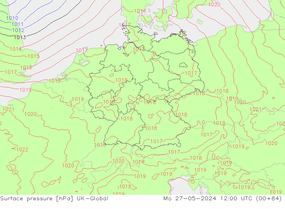 Surface pressure UK-Global Mo 27.05.2024 12 UTC