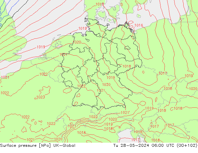 Surface pressure UK-Global Tu 28.05.2024 06 UTC