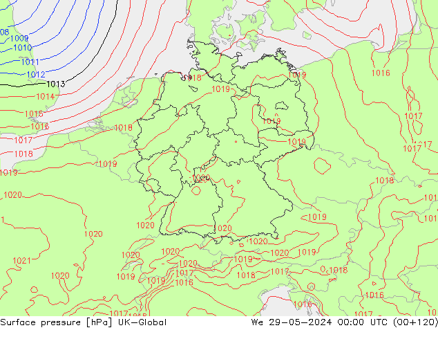 Surface pressure UK-Global We 29.05.2024 00 UTC