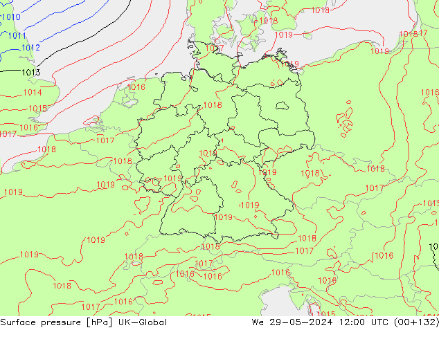 Presión superficial UK-Global mié 29.05.2024 12 UTC