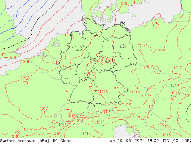 Luchtdruk (Grond) UK-Global wo 29.05.2024 18 UTC