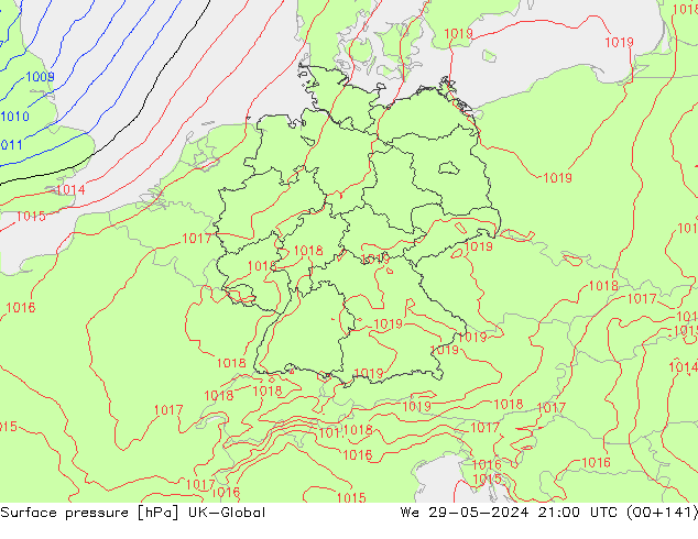 pressão do solo UK-Global Qua 29.05.2024 21 UTC