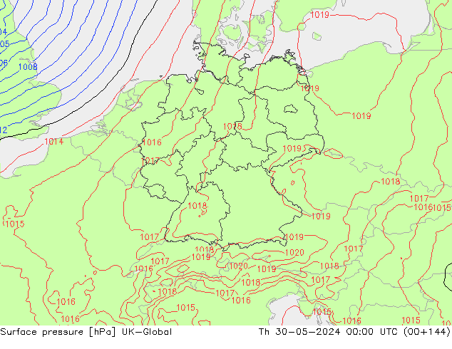 Surface pressure UK-Global Th 30.05.2024 00 UTC