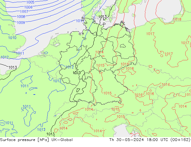 Surface pressure UK-Global Th 30.05.2024 18 UTC