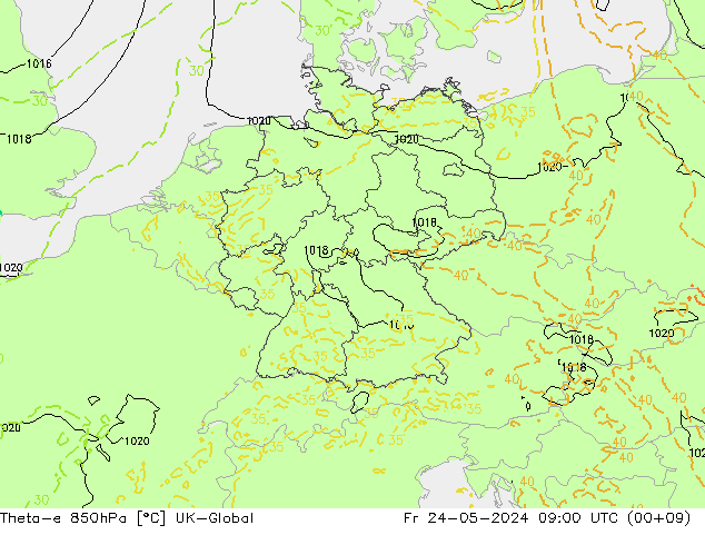 Theta-e 850гПа UK-Global пт 24.05.2024 09 UTC