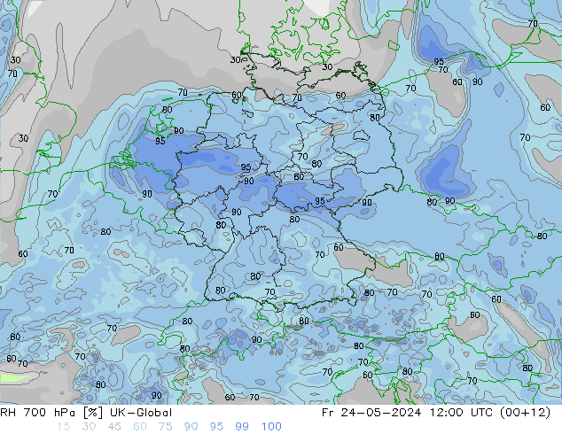 RH 700 hPa UK-Global Sex 24.05.2024 12 UTC