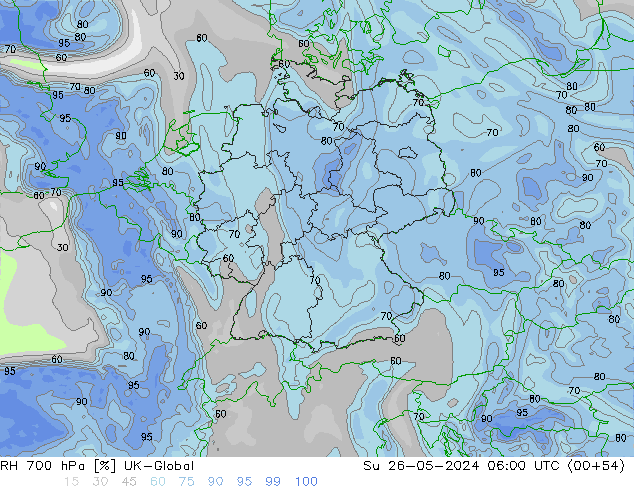 RH 700 гПа UK-Global Вс 26.05.2024 06 UTC