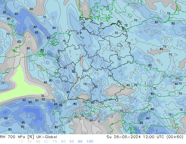 RH 700 hPa UK-Global Ne 26.05.2024 12 UTC