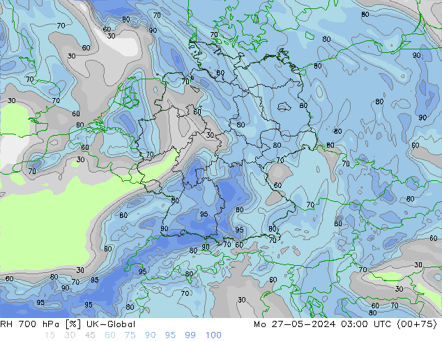 RH 700 hPa UK-Global  27.05.2024 03 UTC