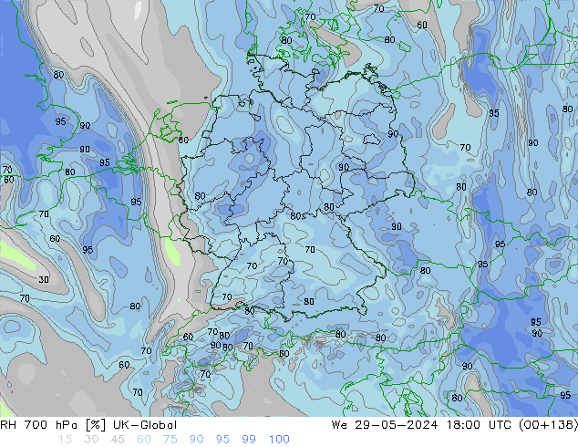 RH 700 hPa UK-Global St 29.05.2024 18 UTC