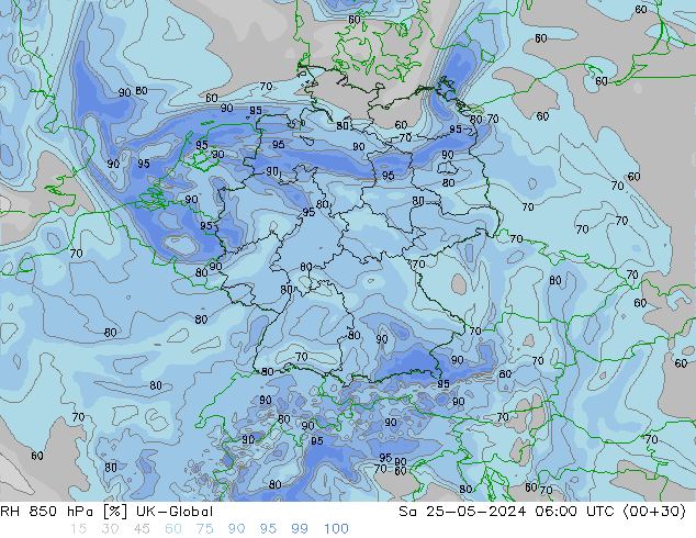 RH 850 hPa UK-Global  25.05.2024 06 UTC