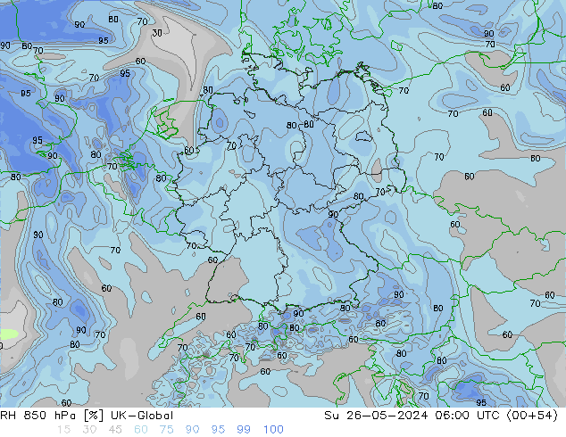 RH 850 гПа UK-Global Вс 26.05.2024 06 UTC