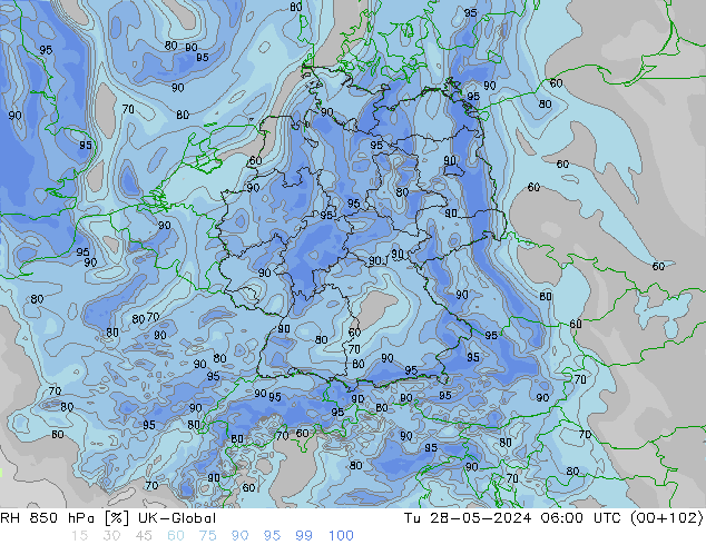 RH 850 hPa UK-Global Di 28.05.2024 06 UTC