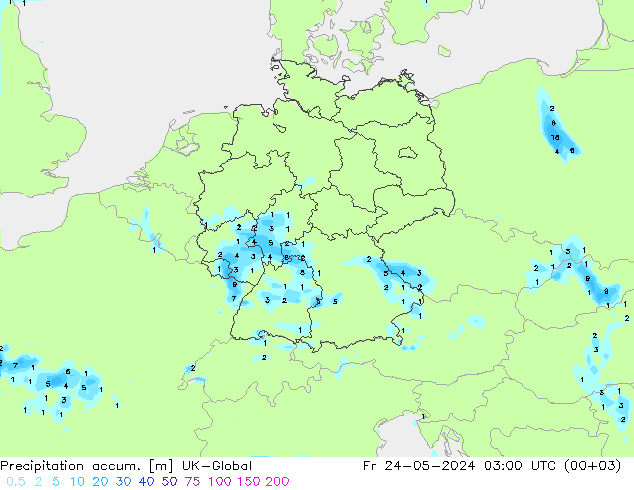 Precipitation accum. UK-Global Fr 24.05.2024 03 UTC
