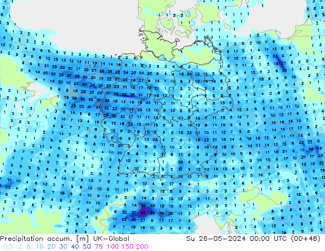 Precipitation accum. UK-Global Su 26.05.2024 00 UTC