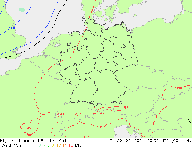 High wind areas UK-Global Th 30.05.2024 00 UTC