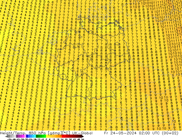 Height/Temp. 850 hPa UK-Global Fr 24.05.2024 02 UTC