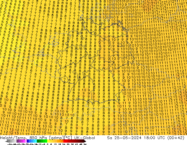 Height/Temp. 850 hPa UK-Global Sa 25.05.2024 18 UTC