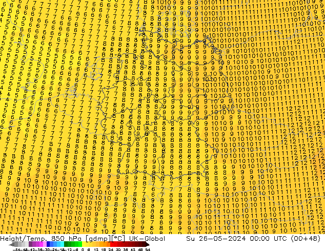 Height/Temp. 850 гПа UK-Global Вс 26.05.2024 00 UTC