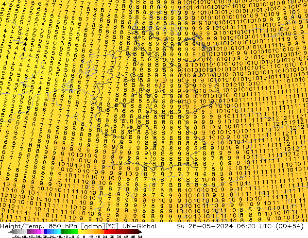 Géop./Temp. 850 hPa UK-Global dim 26.05.2024 06 UTC