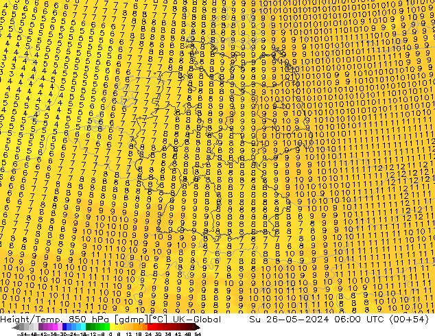 Height/Temp. 850 hPa UK-Global Su 26.05.2024 06 UTC