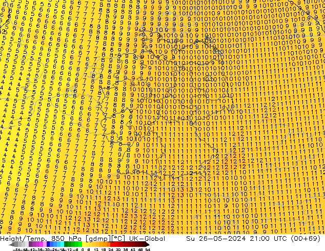 Height/Temp. 850 hPa UK-Global Ne 26.05.2024 21 UTC