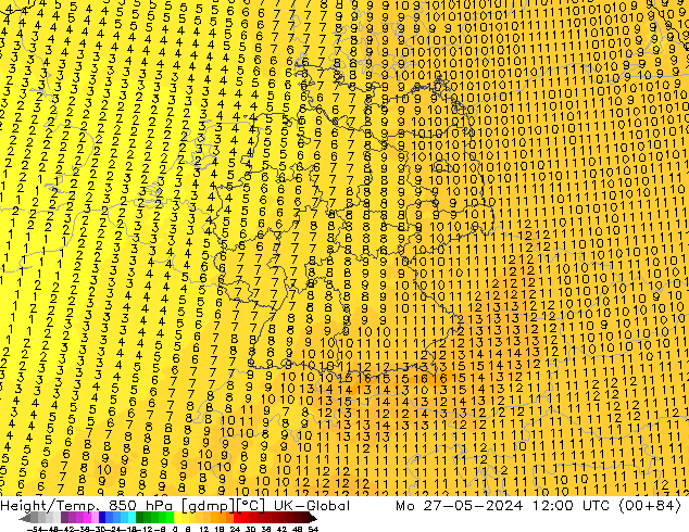 Height/Temp. 850 hPa UK-Global Mo 27.05.2024 12 UTC