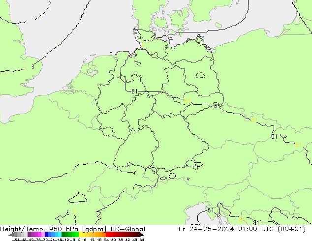 Height/Temp. 950 hPa UK-Global Fr 24.05.2024 01 UTC