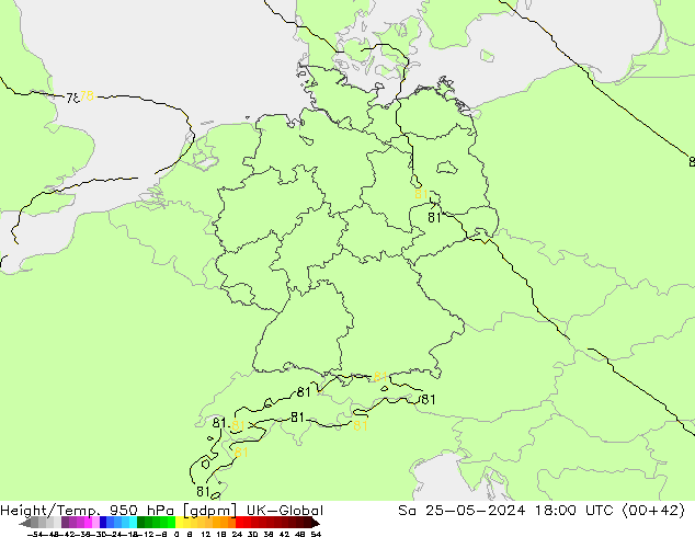 Height/Temp. 950 hPa UK-Global So 25.05.2024 18 UTC