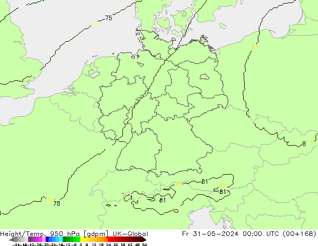 Height/Temp. 950 hPa UK-Global pt. 31.05.2024 00 UTC