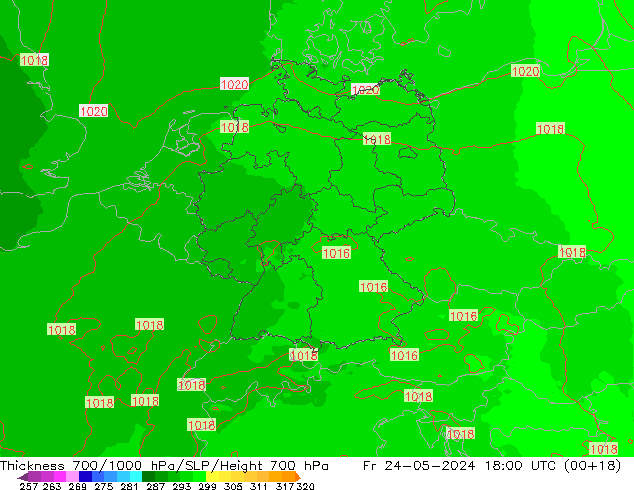 Thck 700-1000 hPa UK-Global 星期五 24.05.2024 18 UTC