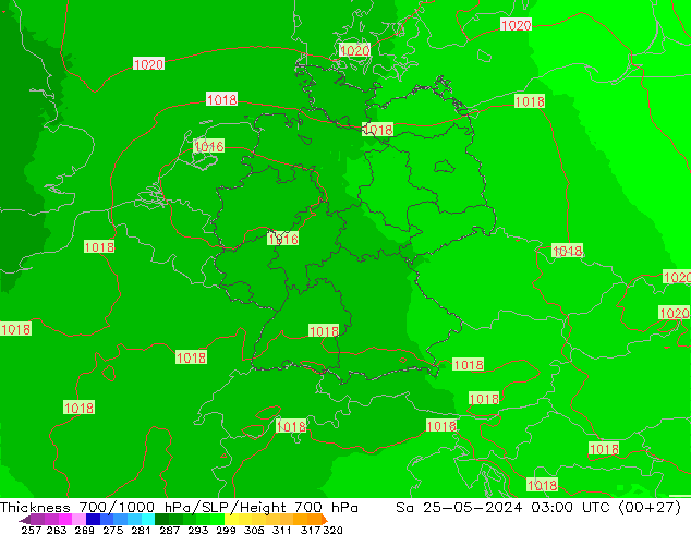 Dikte700-1000 hPa UK-Global za 25.05.2024 03 UTC