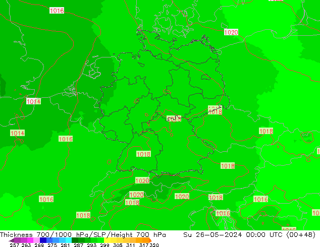 700-1000 hPa Kalınlığı UK-Global Paz 26.05.2024 00 UTC