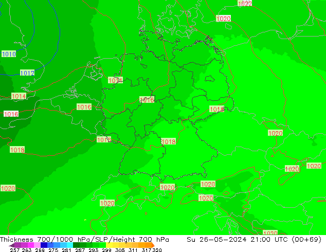 Thck 700-1000 hPa UK-Global Su 26.05.2024 21 UTC