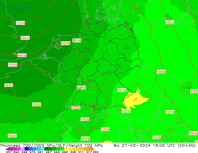 700-1000 hPa Kalınlığı UK-Global Pzt 27.05.2024 18 UTC