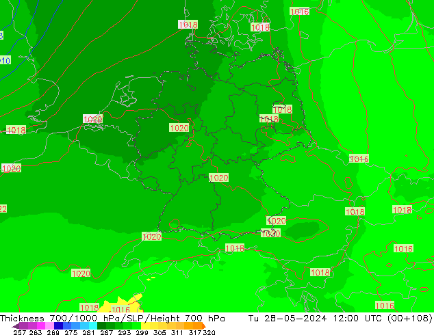 Thck 700-1000 hPa UK-Global Tu 28.05.2024 12 UTC