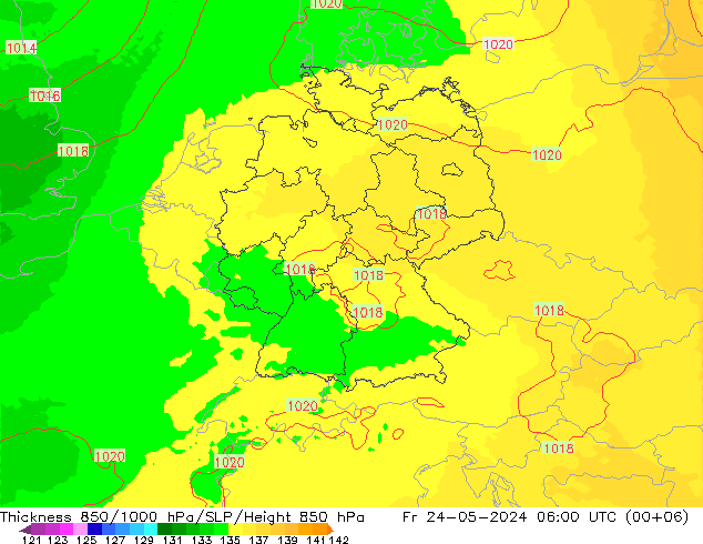 Schichtdicke 850-1000 hPa UK-Global Fr 24.05.2024 06 UTC